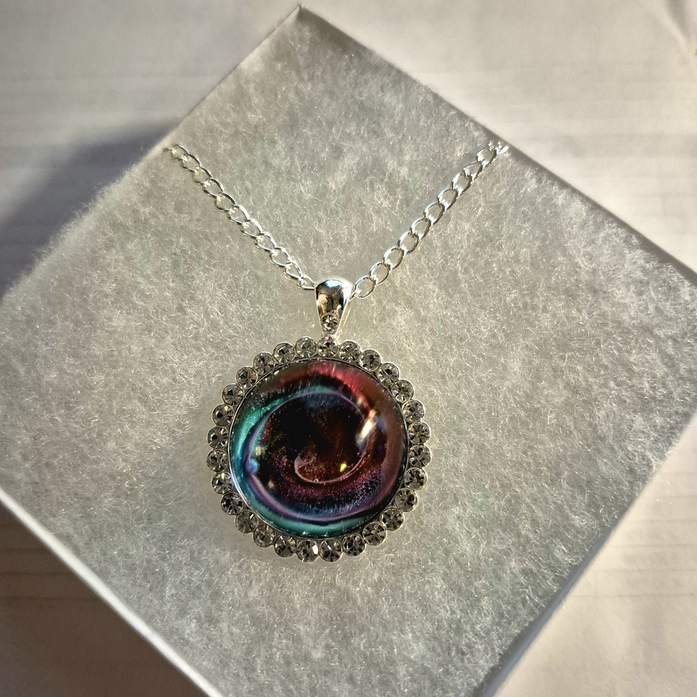 Silver and Red Bottle Cap Pendant Necklace
